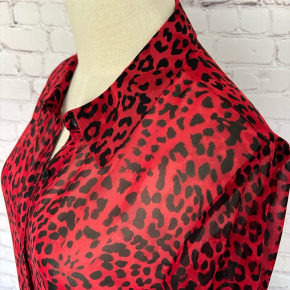 INC Long Sleeve Red & Black Animal Print Button Down Shirt—EUC--Sz PL - Picture 4 of 12